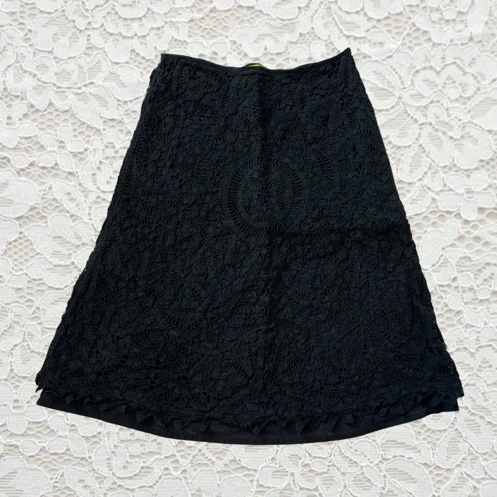 vintage black crochet‎ midi skirt